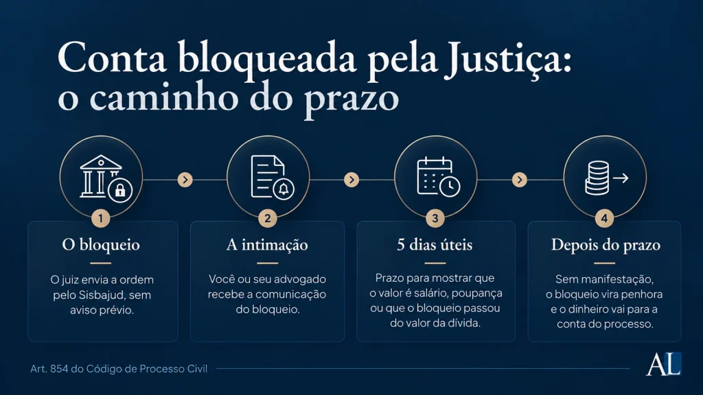 Ilustração: o caminho do prazo quando a conta é bloqueada pela Justiça